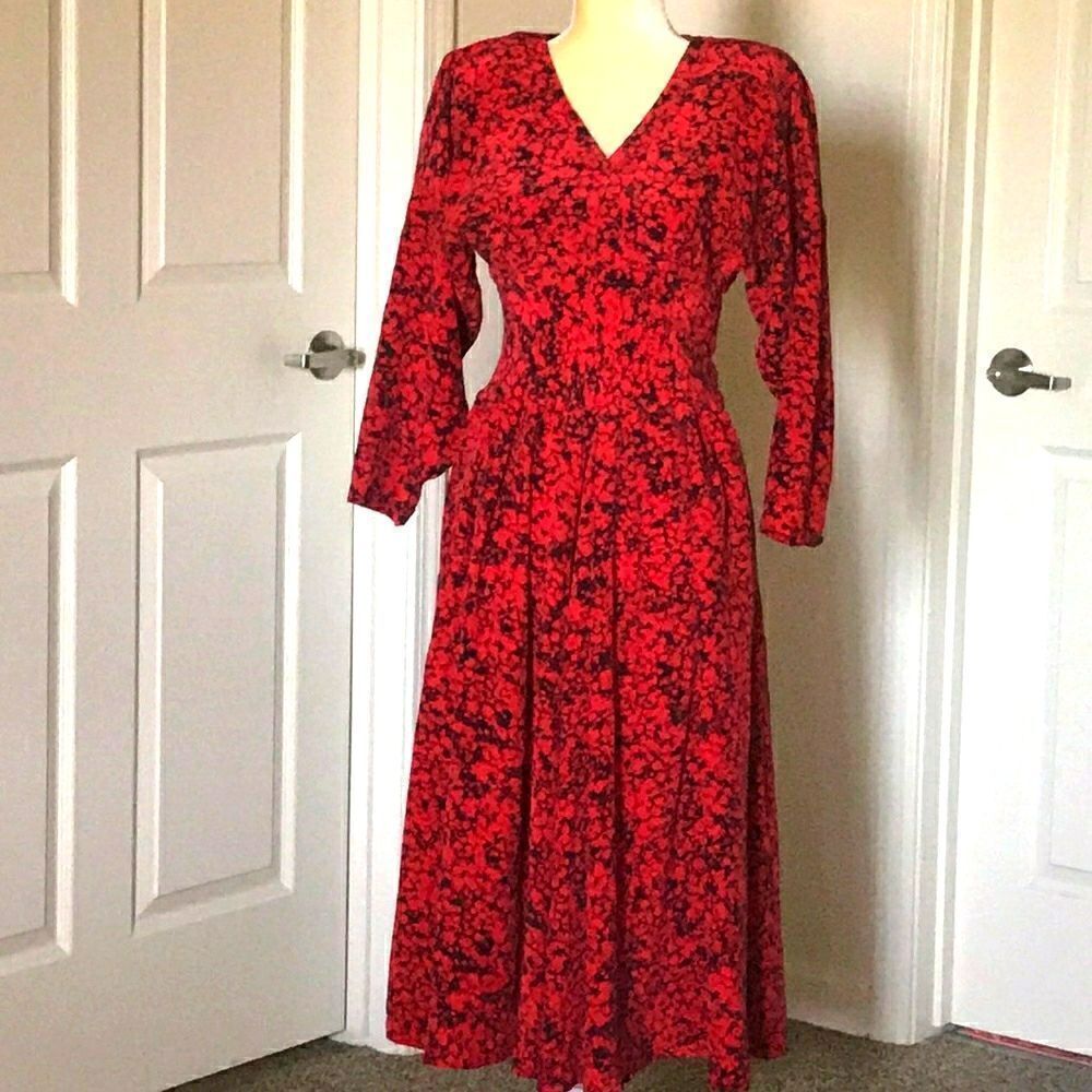 VTG,Ann Tjian For Kenar 2 100% SILK Floral Christmas Women Dress Size 12